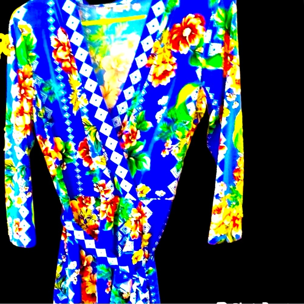 WESLEE ROSE Floral Faux Wrap Dress with Detachable Tie Size M Like New